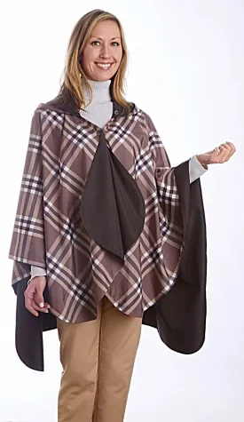 RainCaper Reversible Rain Cape in Black With Coco Plaid