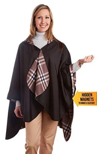 RainCaper Reversible Rain Cape in Black With Coco Plaid