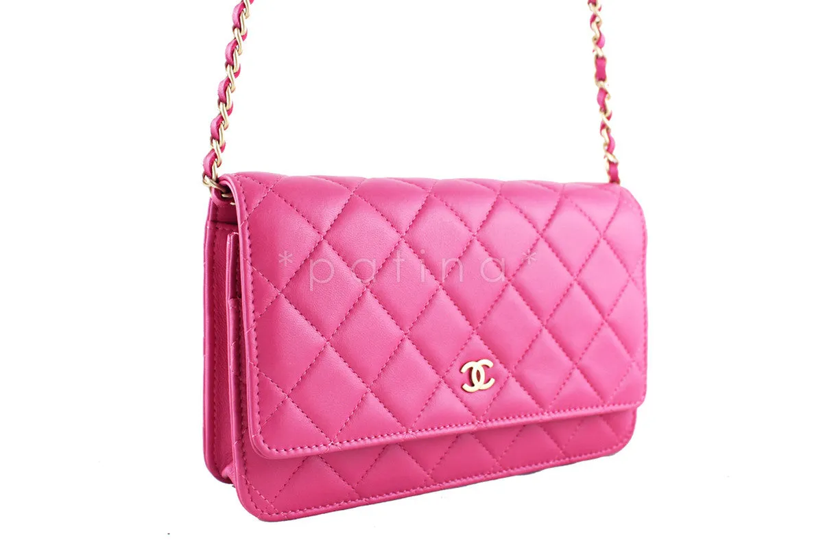 Rare Chanel Rose Pink Classic Quilted WOC Wallet on Chain Flap Bag Gold HW