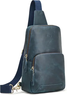 S-ZONE Sling Bag for Men Women RFID Blocking Genuine Leather Crossbody Shoulder Bag Backpack Hiking Daypack Travel
