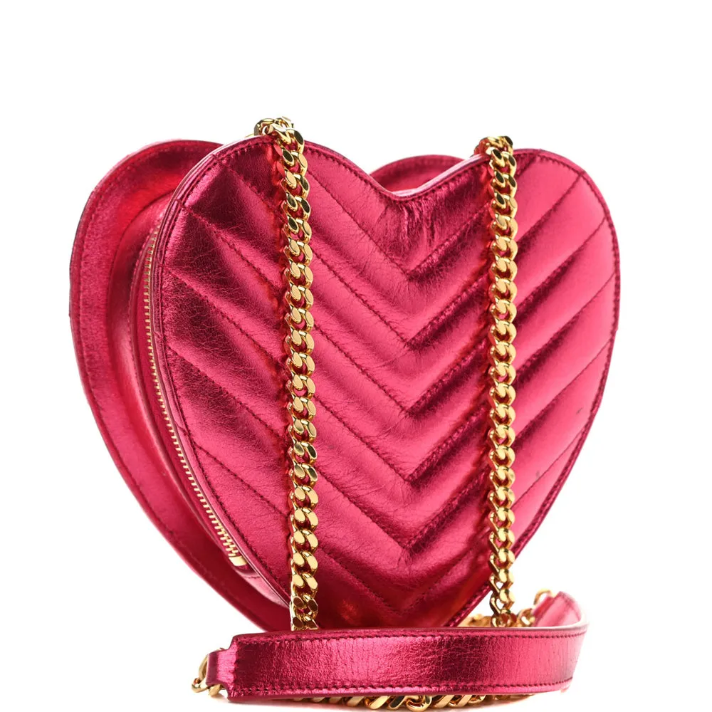 Saint Laurent Pink Chevron Monogram Small Love Heart Chain Bag
