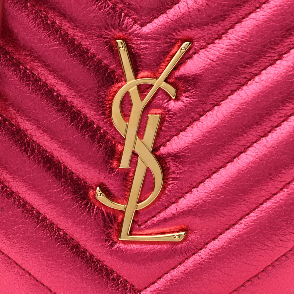 Saint Laurent Pink Chevron Monogram Small Love Heart Chain Bag