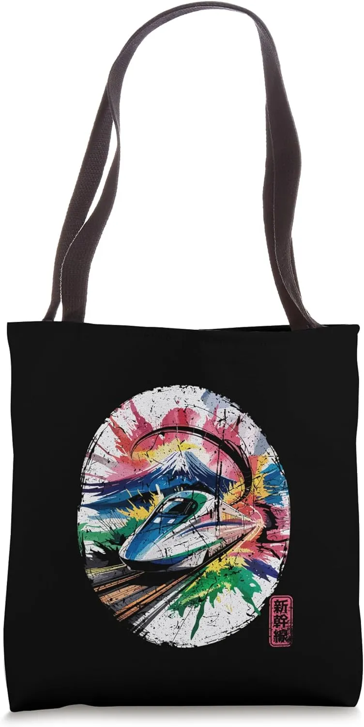 Shinkansen Bullet Train Mount Fuji Japan Kanji Souvenir Tote Bag