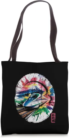 Shinkansen Bullet Train Mount Fuji Japan Kanji Souvenir Tote Bag