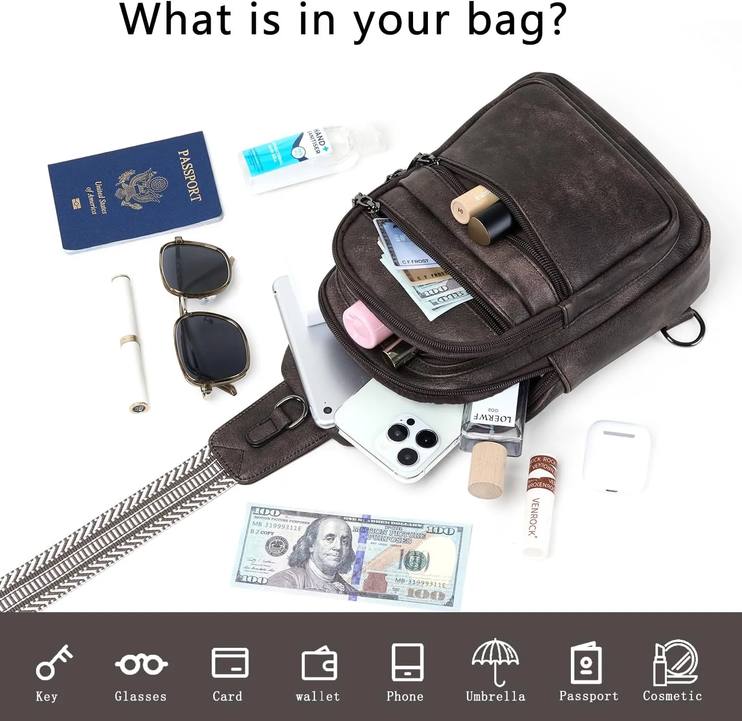 Sling Bag for Women Crossbody Fanny Pack Sling Purse Backpack Vegan Leather Travel Cross Over Shoulder Bag Coffee