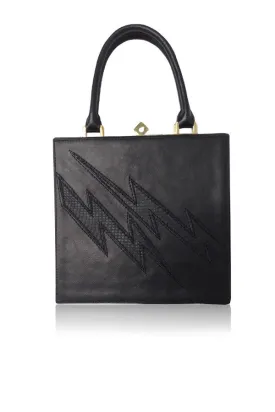 SLOGAN 'LIGHTENING' FRAME LEATHER AND SNAKESKIN SATCHEL