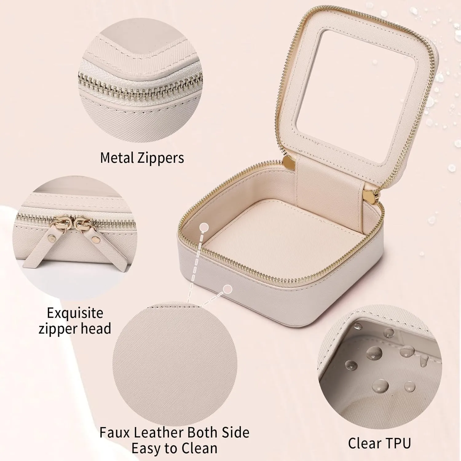 Small Clear Makeup Bag for Women Mini Cosmetic Bag Travel Toiletry Bag Purse Organizer with Zipper Car Essentials (Beige, Mini)