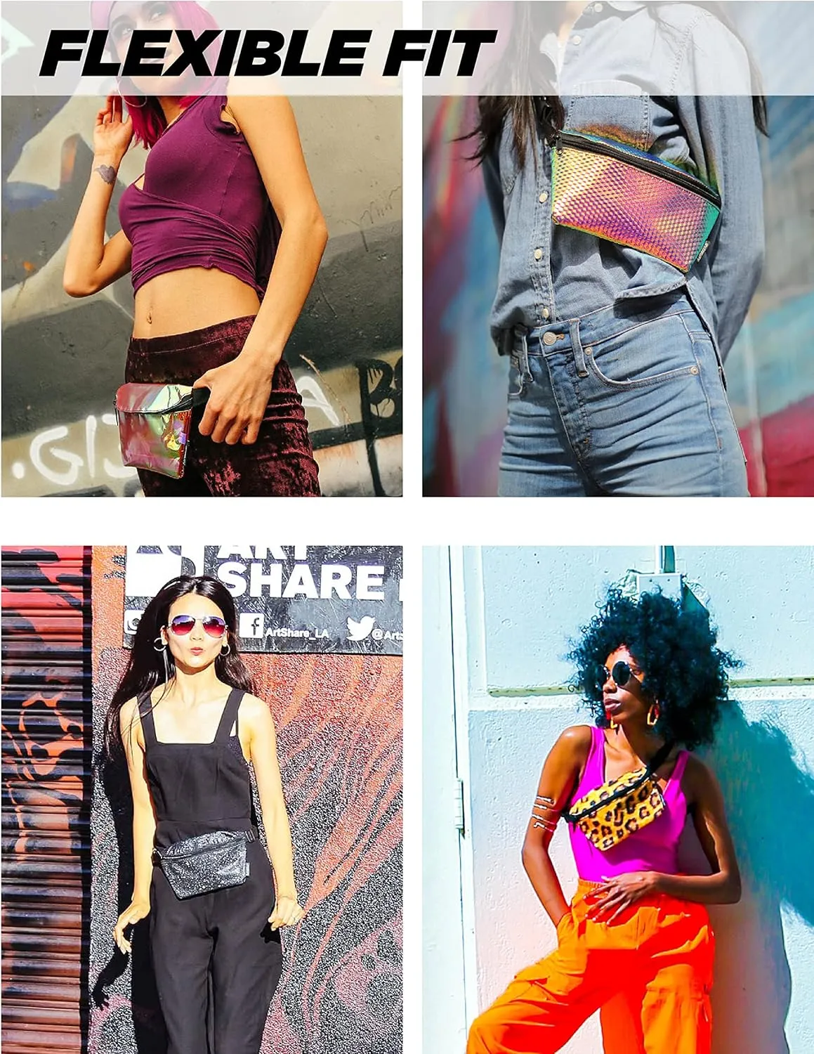 Small Fanny Packs for Women  80s/90s Slim Bum Bag  Unisex Crossbody Waist Belt Bag for Travel, Festivals, Sports & Daily Use  Waist Belt Bag for Women | Metallic Silver