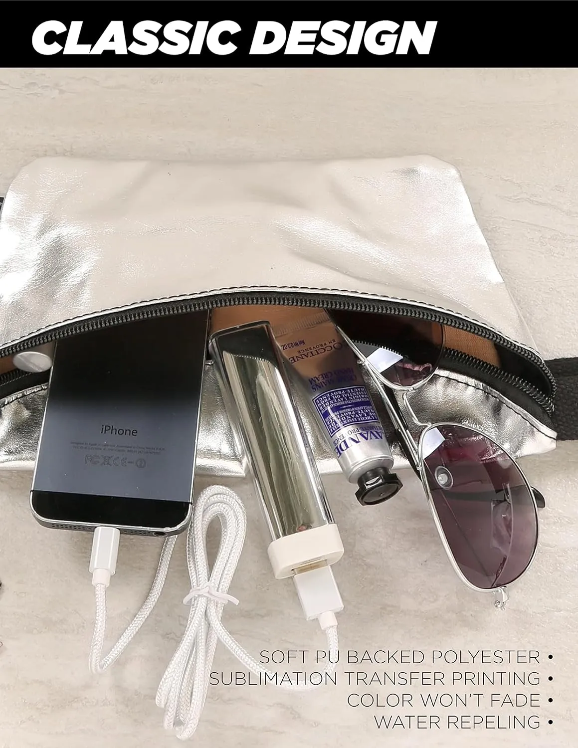 Small Fanny Packs for Women  80s/90s Slim Bum Bag  Unisex Crossbody Waist Belt Bag for Travel, Festivals, Sports & Daily Use  Waist Belt Bag for Women | Metallic Silver