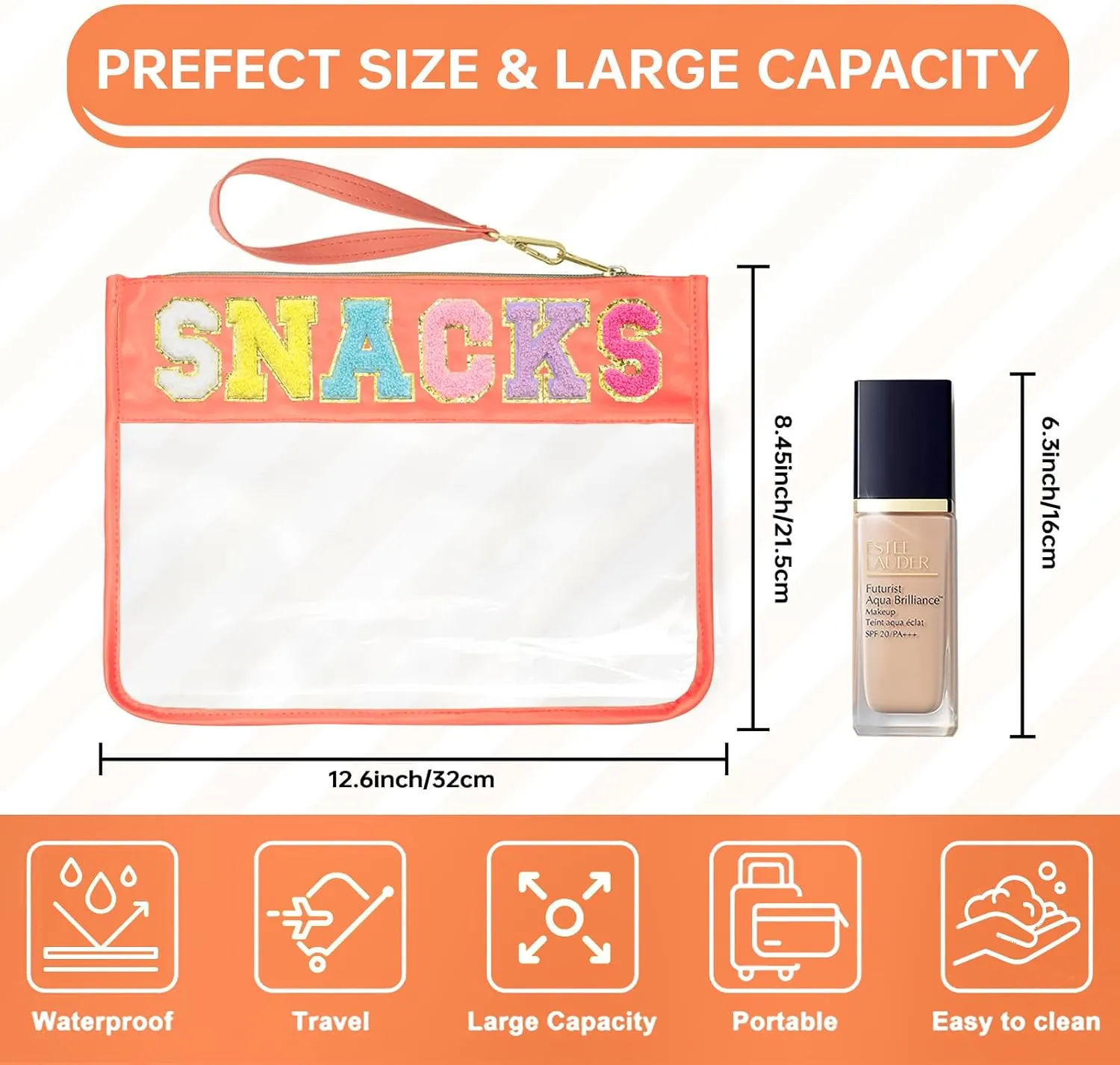 Snack Bags Pouch Travel Makeup Bag Chenille Letter Bags for Zipper Pouch Clear Cosmetic Bag Tote Bag Makeup Travel Bag for Women