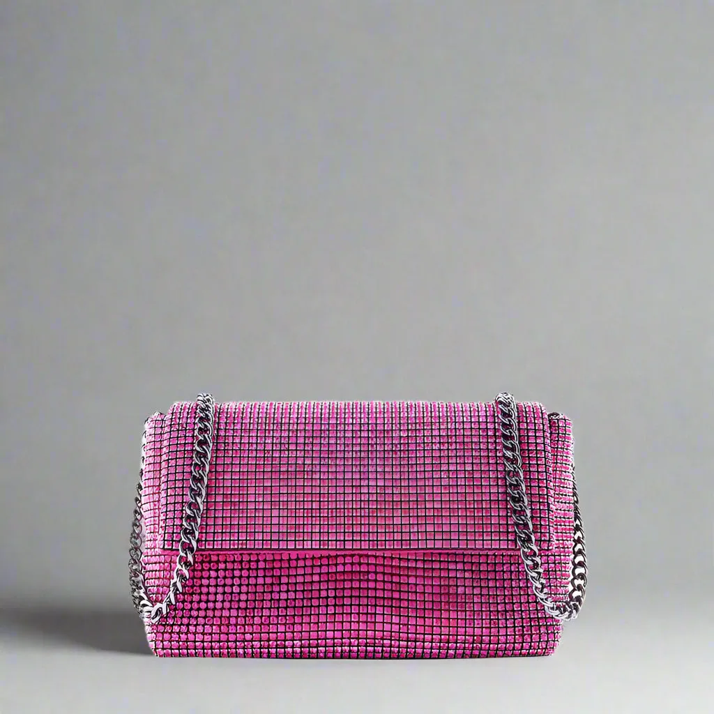 SONDRA ROBERTS - Rhinestone Flap Bag - Pink