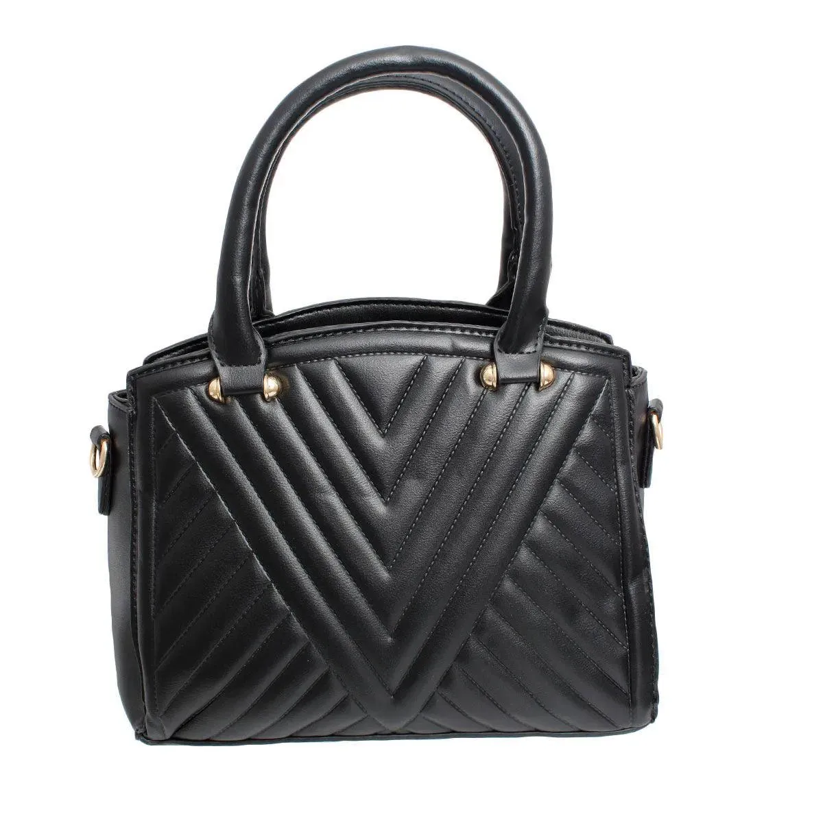 Stylish Black Chevron Quilted Handbag with Matching Wallet