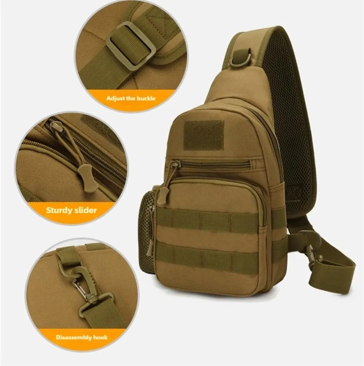 Tactical Sling Backpack with MOLLE Pouch Water Bottle Holder - Convertible Chest/Shoulder Bag for Men, Cycling, Fishing, Hiking | One Strap EDC Crossbody Bag, Outdoor Gear(Black)