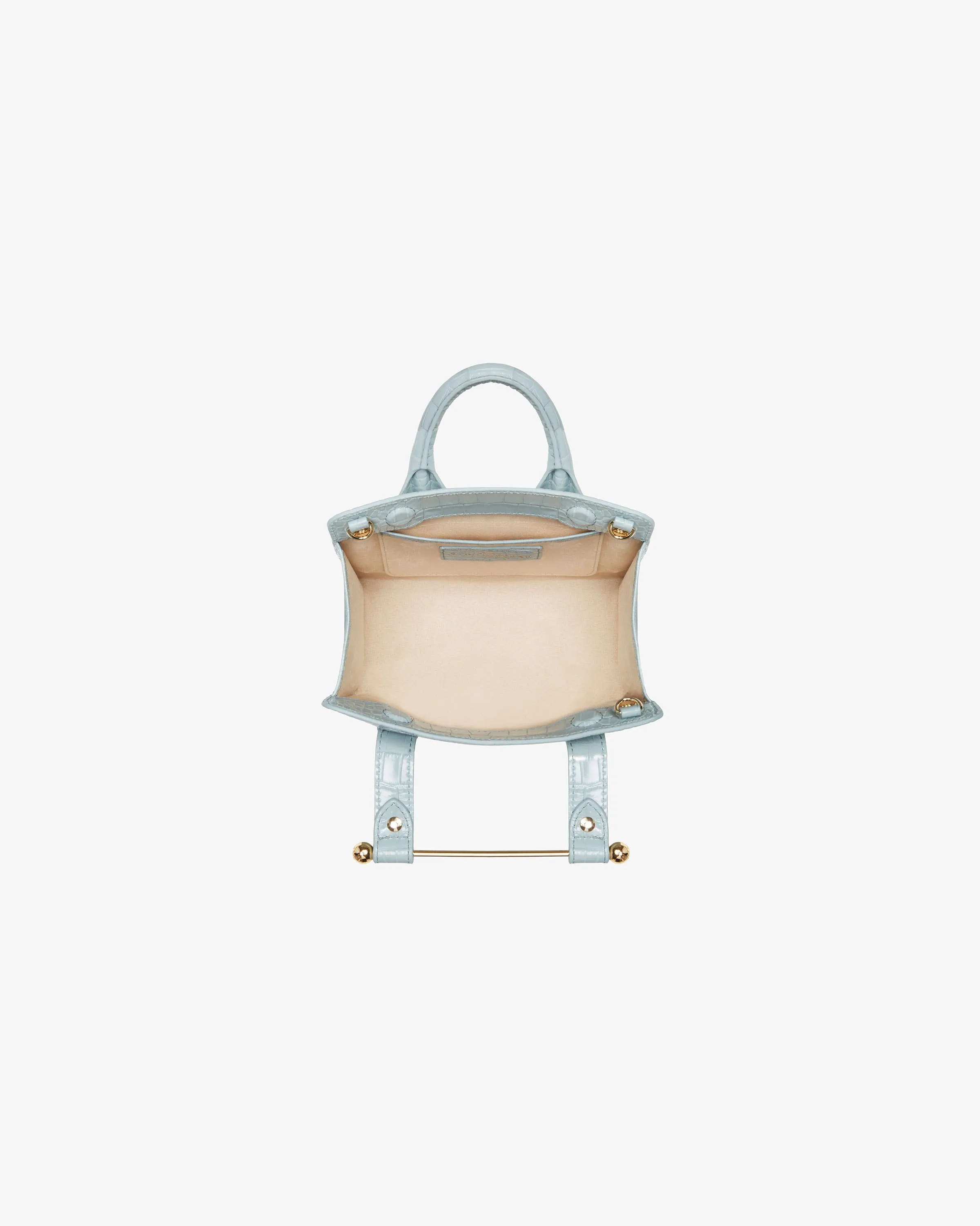 The Strathberry Nano Tote - Croc-Embossed Leather Duck Egg Blue