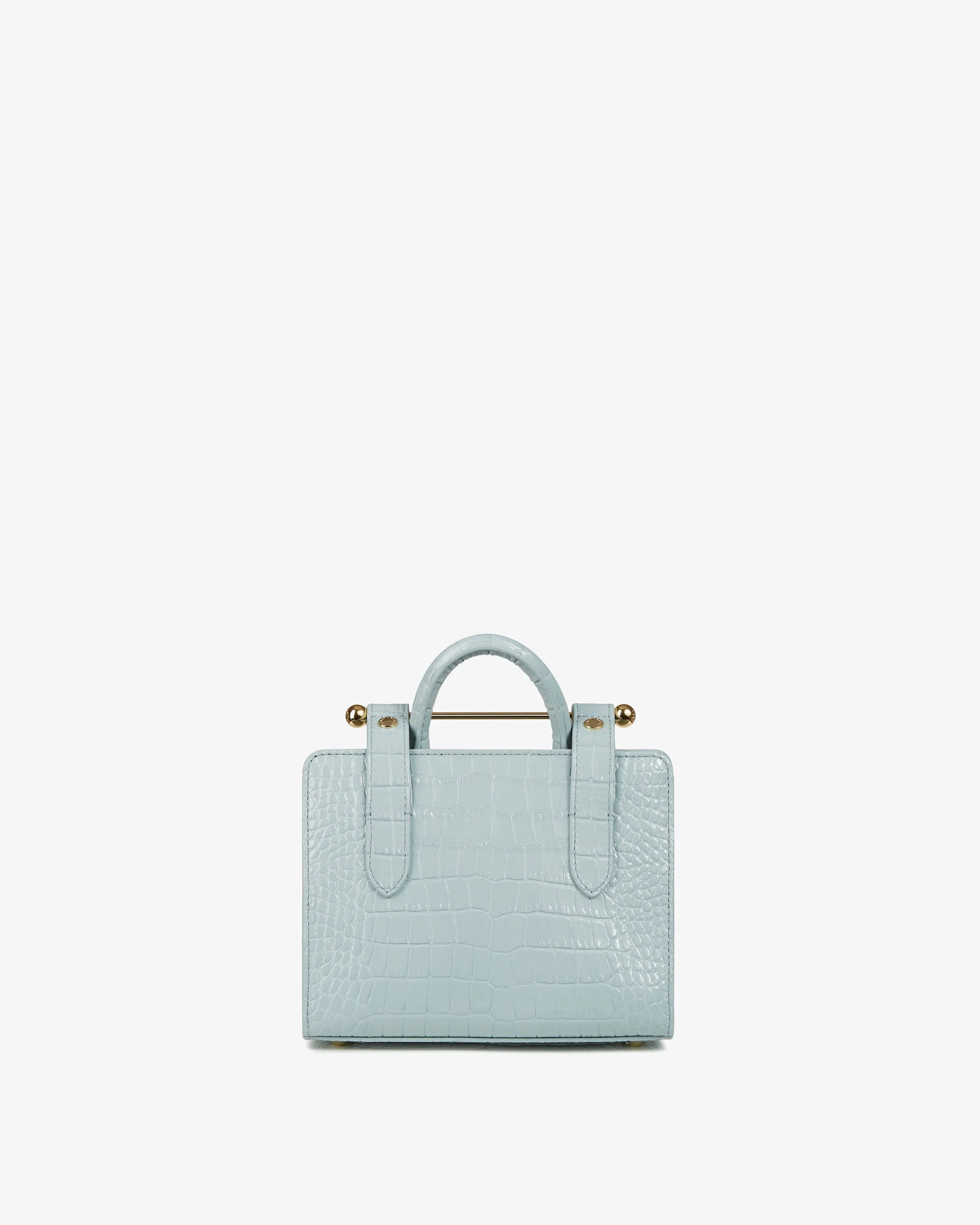 The Strathberry Nano Tote - Croc-Embossed Leather Duck Egg Blue
