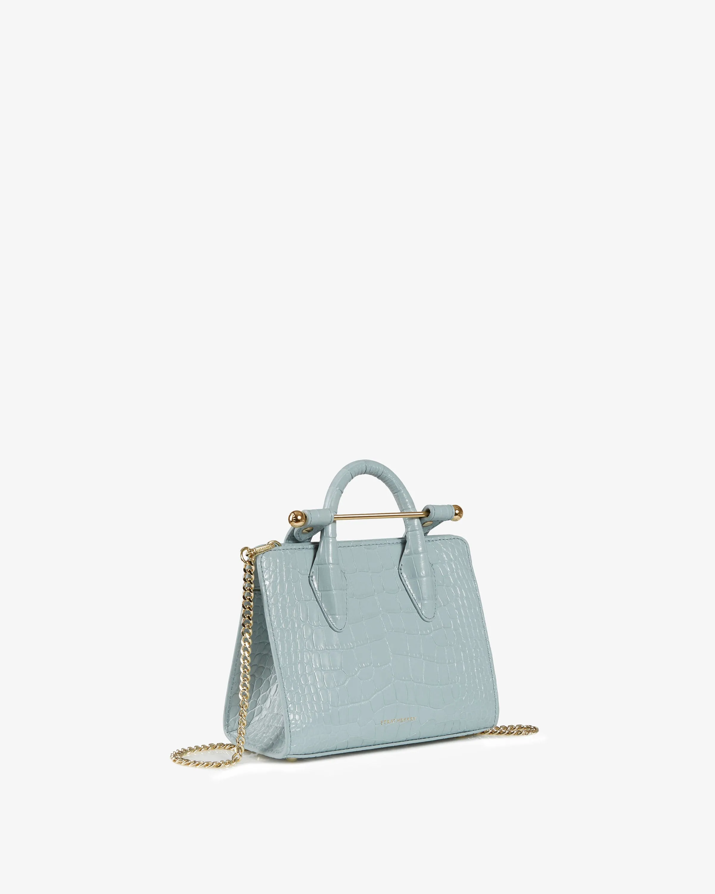 The Strathberry Nano Tote - Croc-Embossed Leather Duck Egg Blue