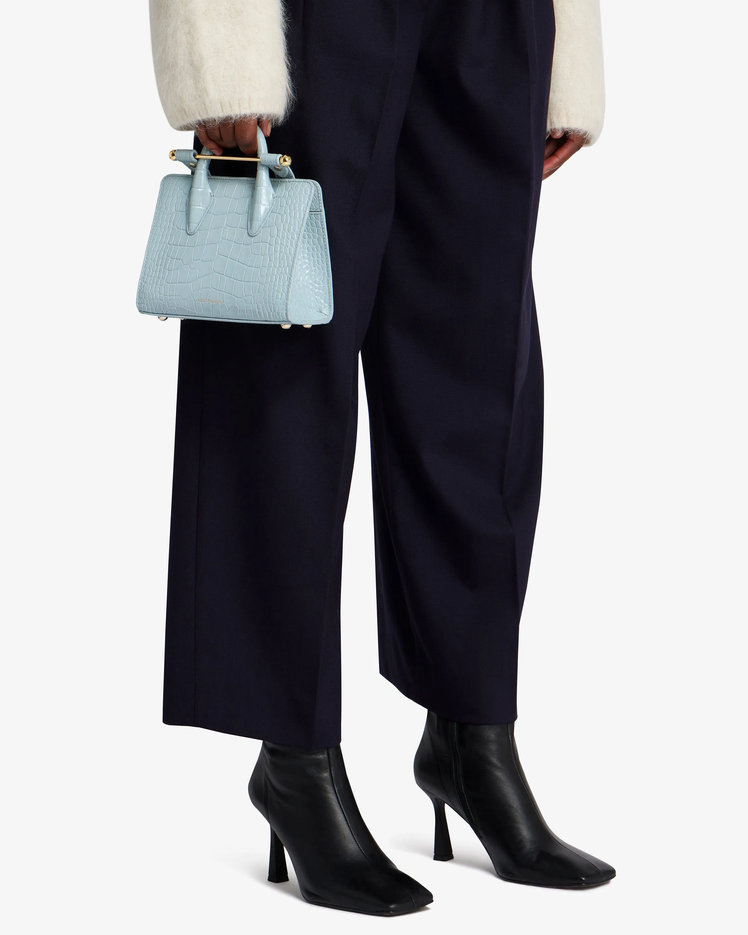 The Strathberry Nano Tote - Croc-Embossed Leather Duck Egg Blue