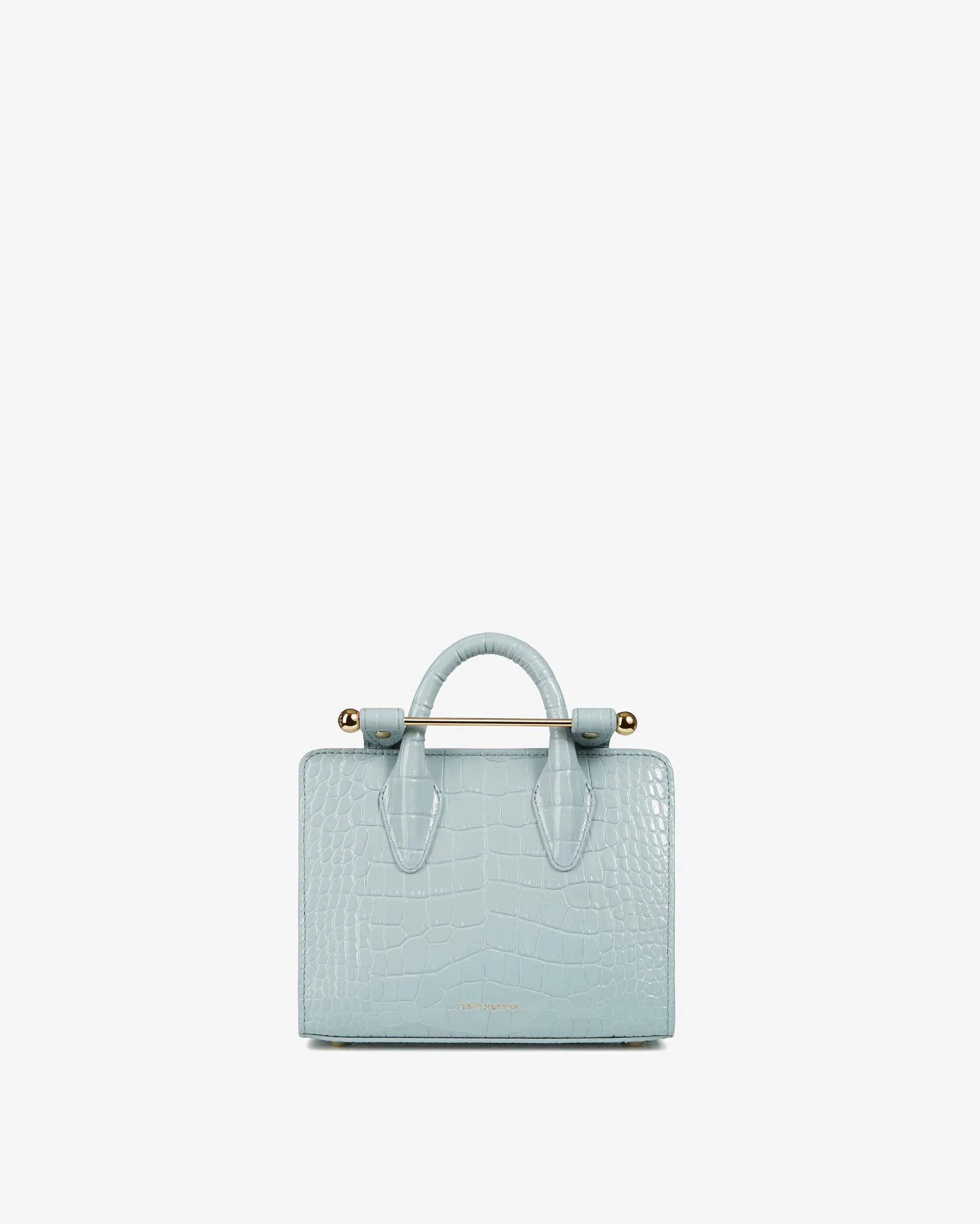 The Strathberry Nano Tote - Croc-Embossed Leather Duck Egg Blue