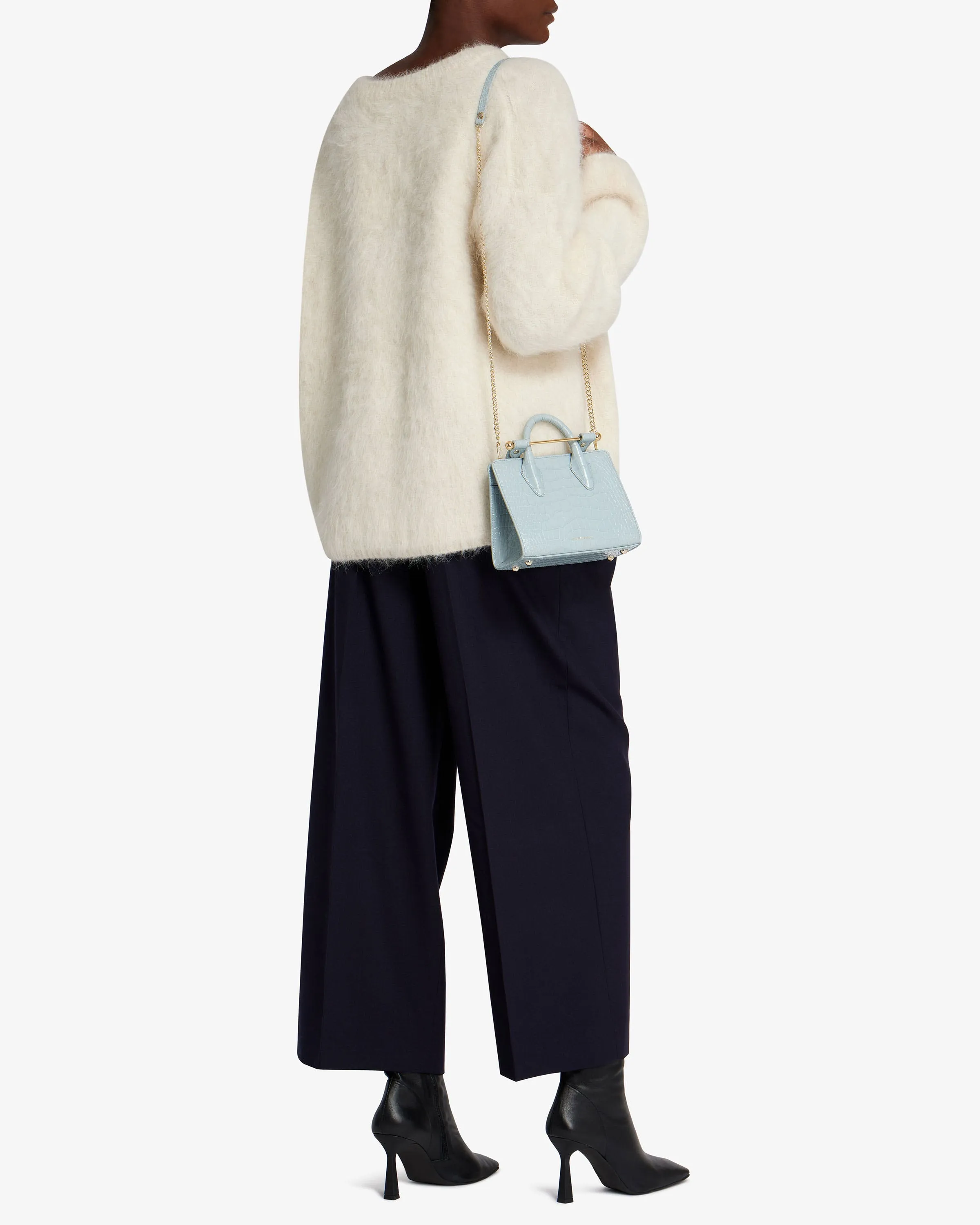 The Strathberry Nano Tote - Croc-Embossed Leather Duck Egg Blue