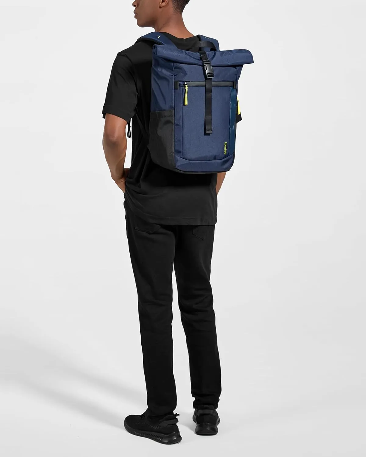 tomtoc Roll Top Laptop Backpack, Lightweight, Water-Resistant Commute Expandable Casual Daypack for 13-15.6 inch Laptop, Rucksack for Work College Trip, Capacity Adjustable 17-20L, Dark Blue