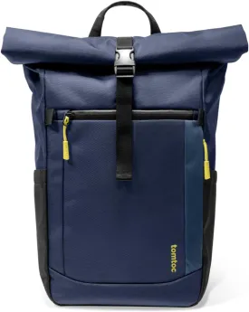 tomtoc Roll Top Laptop Backpack, Lightweight, Water-Resistant Commute Expandable Casual Daypack for 13-15.6 inch Laptop, Rucksack for Work College Trip, Capacity Adjustable 17-20L, Dark Blue