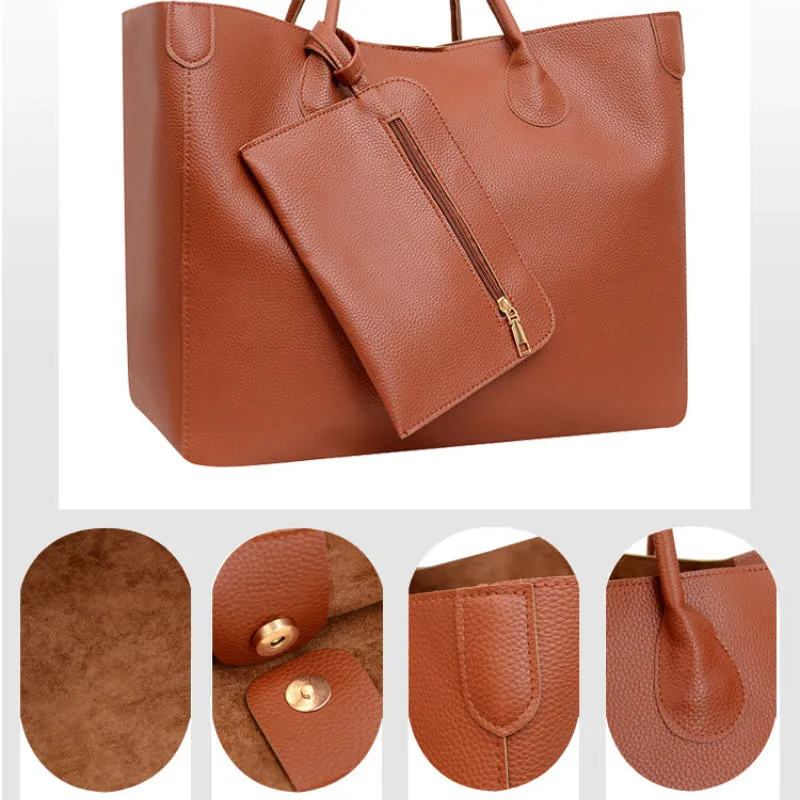 Trendy Minimalist Large Capacity Tote  Pu Bag