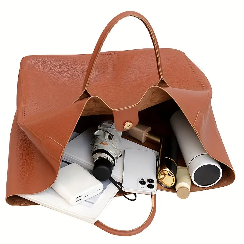 Trendy Minimalist Large Capacity Tote  Pu Bag