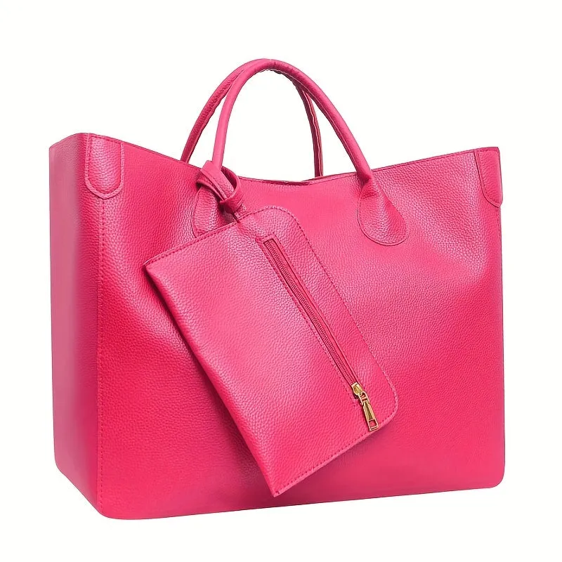 Trendy Minimalist Large Capacity Tote  Pu Bag
