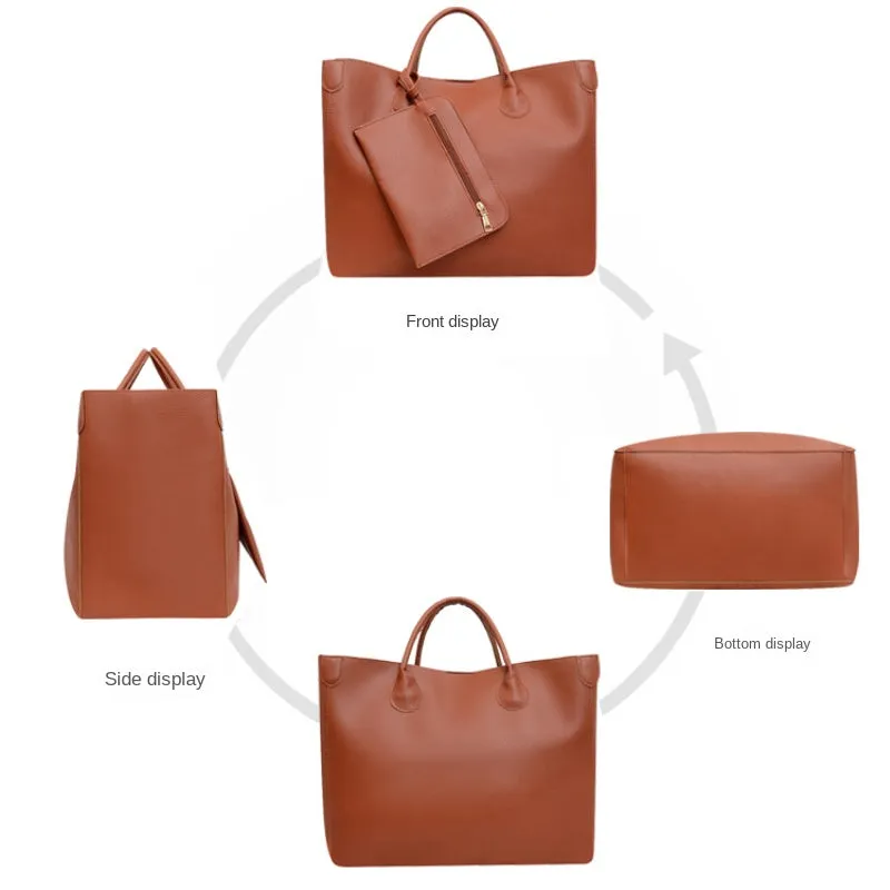 Trendy Minimalist Large Capacity Tote  Pu Bag