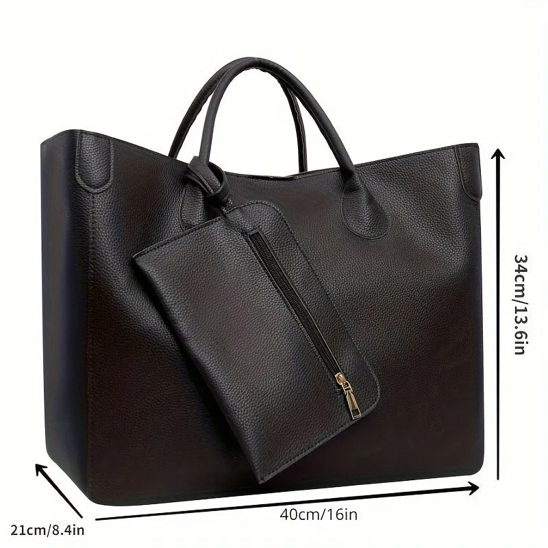 Trendy Minimalist Large Capacity Tote  Pu Bag