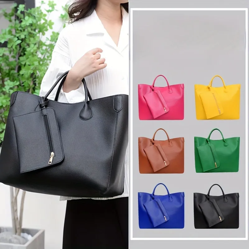 Trendy Minimalist Large Capacity Tote  Pu Bag