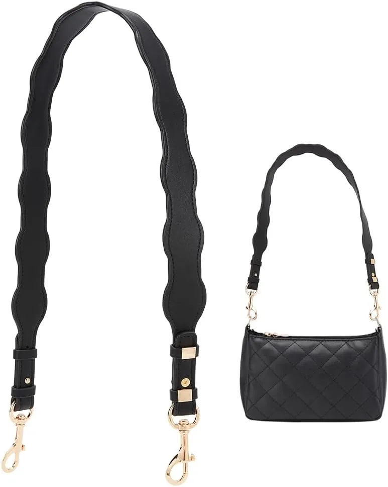 WADORN PU Leather Bag Shoulder Strap, 35 Inch Adjustable Purse Strap Replacement Wide Handbag Strap with D Snap Hooks for Underarm Bag Satchel Bag Tote Bucket Bag, Black