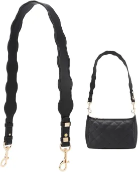 WADORN PU Leather Bag Shoulder Strap, 35 Inch Adjustable Purse Strap Replacement Wide Handbag Strap with D Snap Hooks for Underarm Bag Satchel Bag Tote Bucket Bag, Black