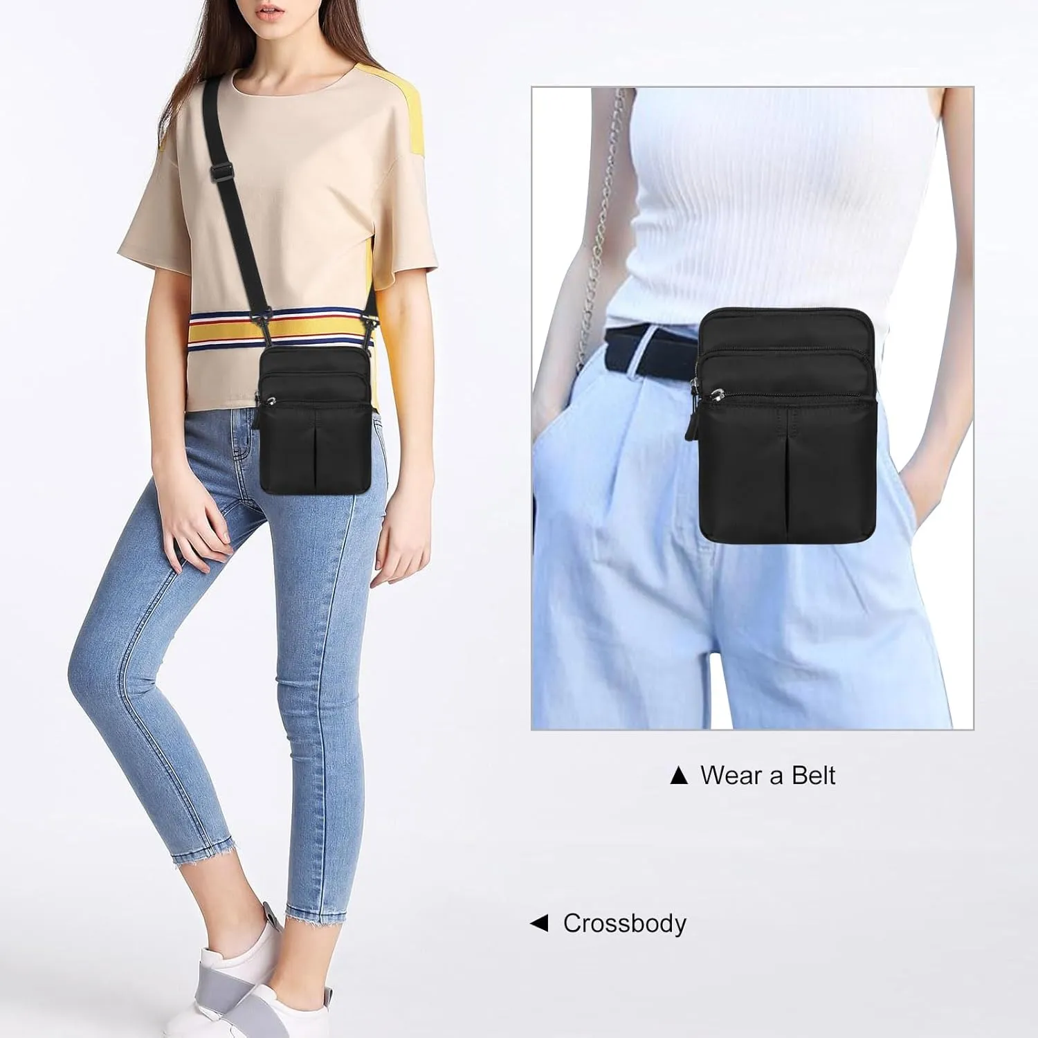 Waist Belt Bag for Women and Men Cross Body Cell Phone Purse Adjustable Shoulder Strap Travel Hip Pouch Multifunctional Fashion Fanny Packs Water Repellent, Black