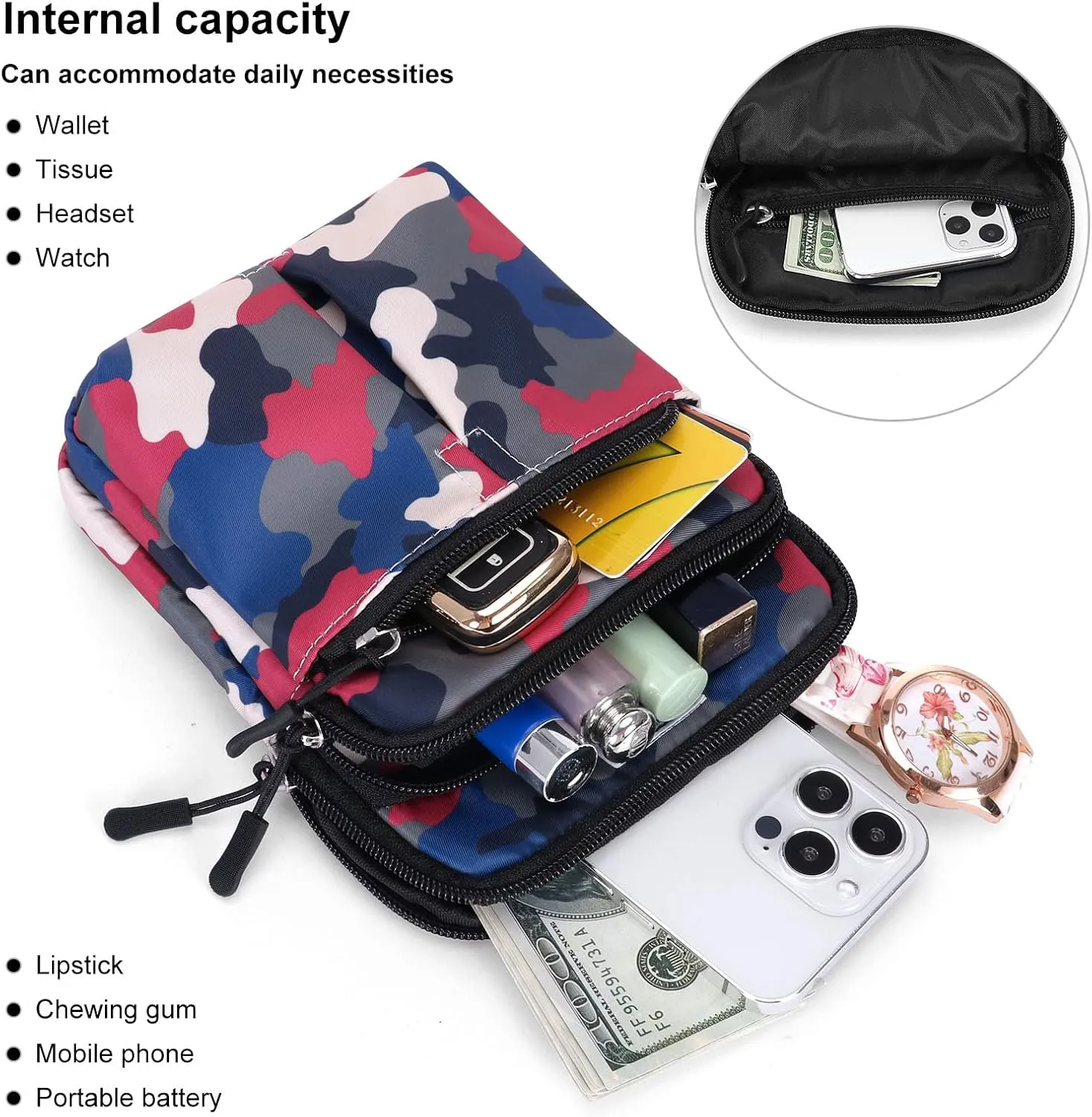 Waist Belt Bag for Women and Men Cross Body Cell Phone Purse Adjustable Shoulder Strap Travel Hip Pouch Multifunctional Fashion Fanny Packs Water Repellent, Camouflage