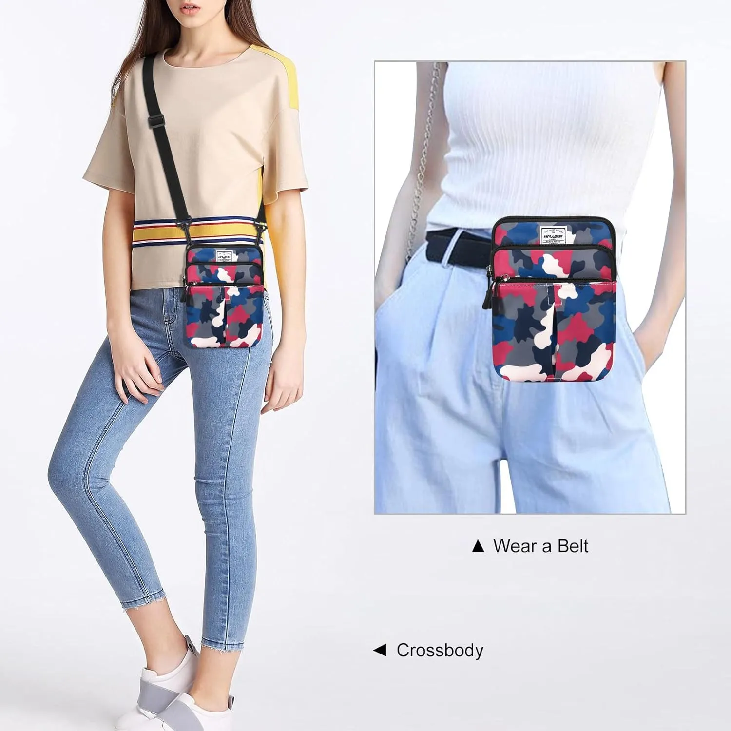 Waist Belt Bag for Women and Men Cross Body Cell Phone Purse Adjustable Shoulder Strap Travel Hip Pouch Multifunctional Fashion Fanny Packs Water Repellent, Camouflage