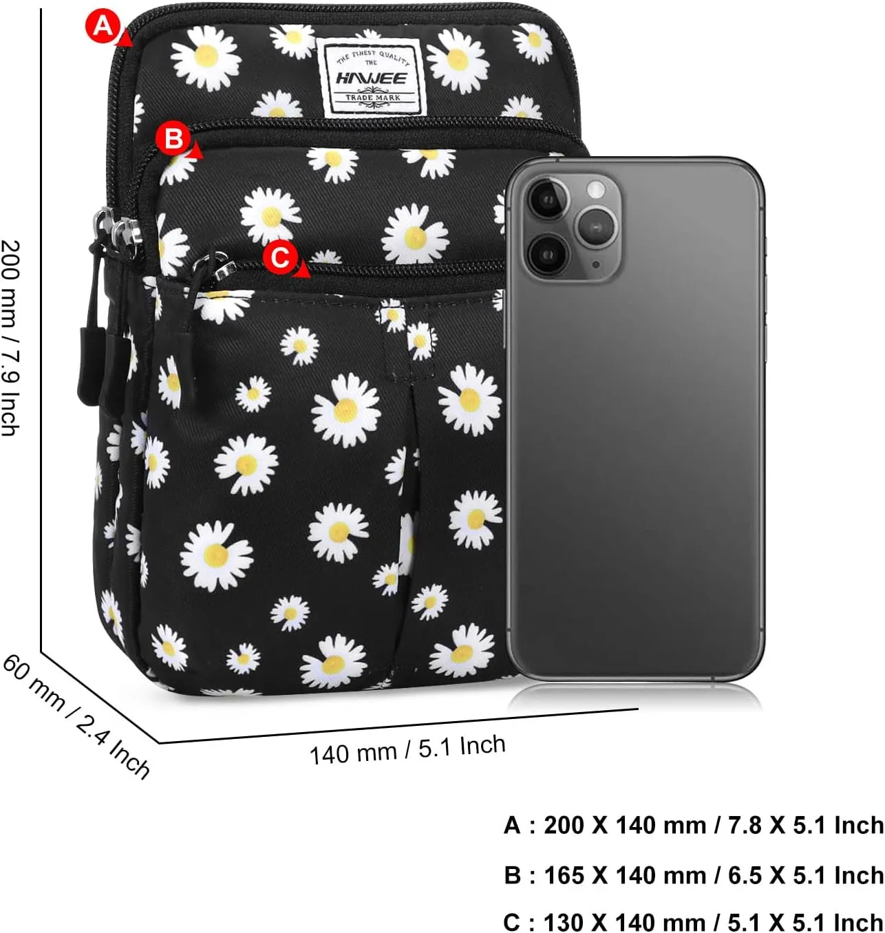 Waist Belt Bag for Women and Men Cross Body Cell Phone Purse Adjustable Shoulder Strap Travel Hip Pouch Multifunctional Fashion Fanny Packs Water Repellent, Daisy
