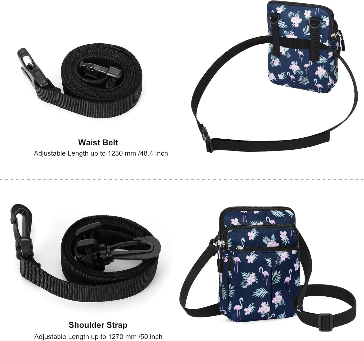 Waist Belt Bag for Women and Men Cross Body Cell Phone Purse Adjustable Shoulder Strap Travel Hip Pouch Multifunctional Fashion Fanny Packs Water Repellent, Flamingo