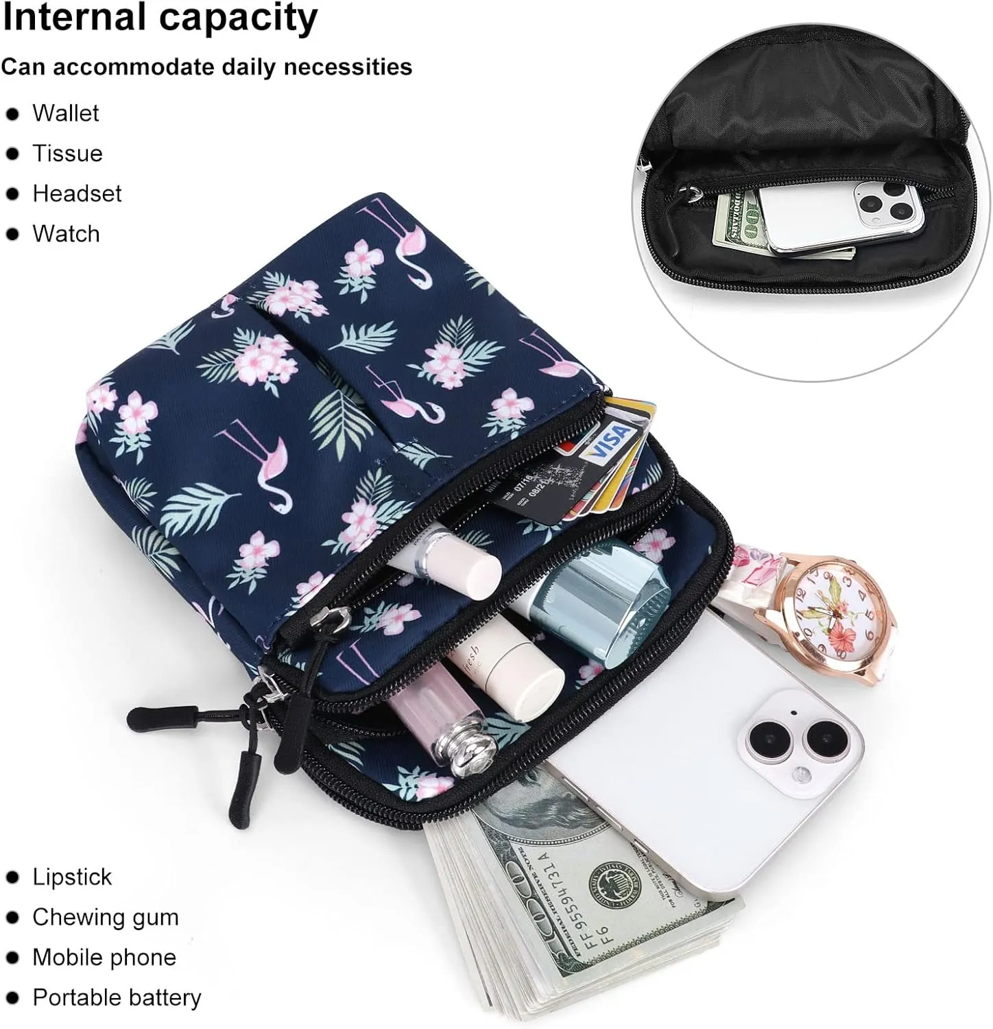 Waist Belt Bag for Women and Men Cross Body Cell Phone Purse Adjustable Shoulder Strap Travel Hip Pouch Multifunctional Fashion Fanny Packs Water Repellent, Flamingo