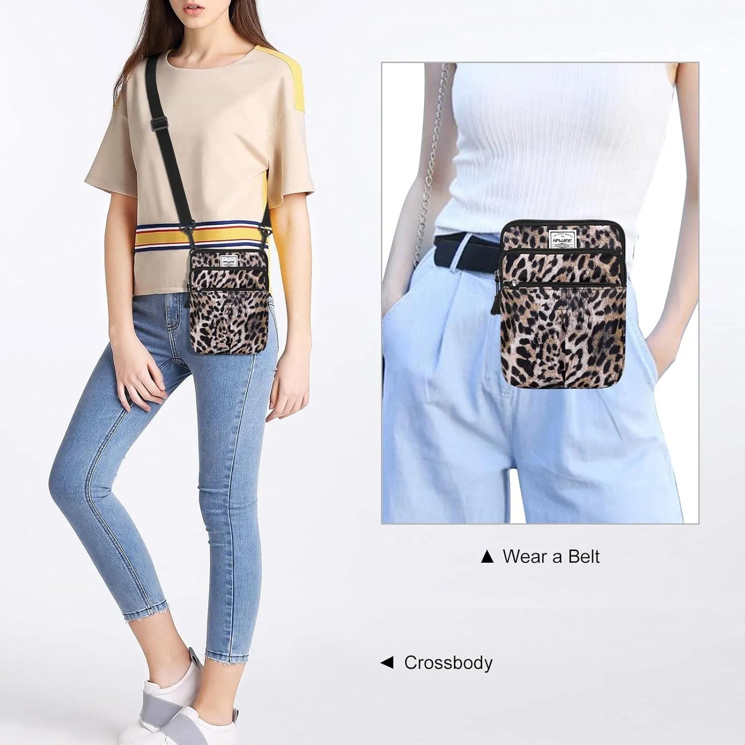 Waist Belt Bag for Women and Men Cross Body Cell Phone Purse Adjustable Shoulder Strap Travel Hip Pouch Multifunctional Fashion Fanny Packs Water Repellent, Leopard