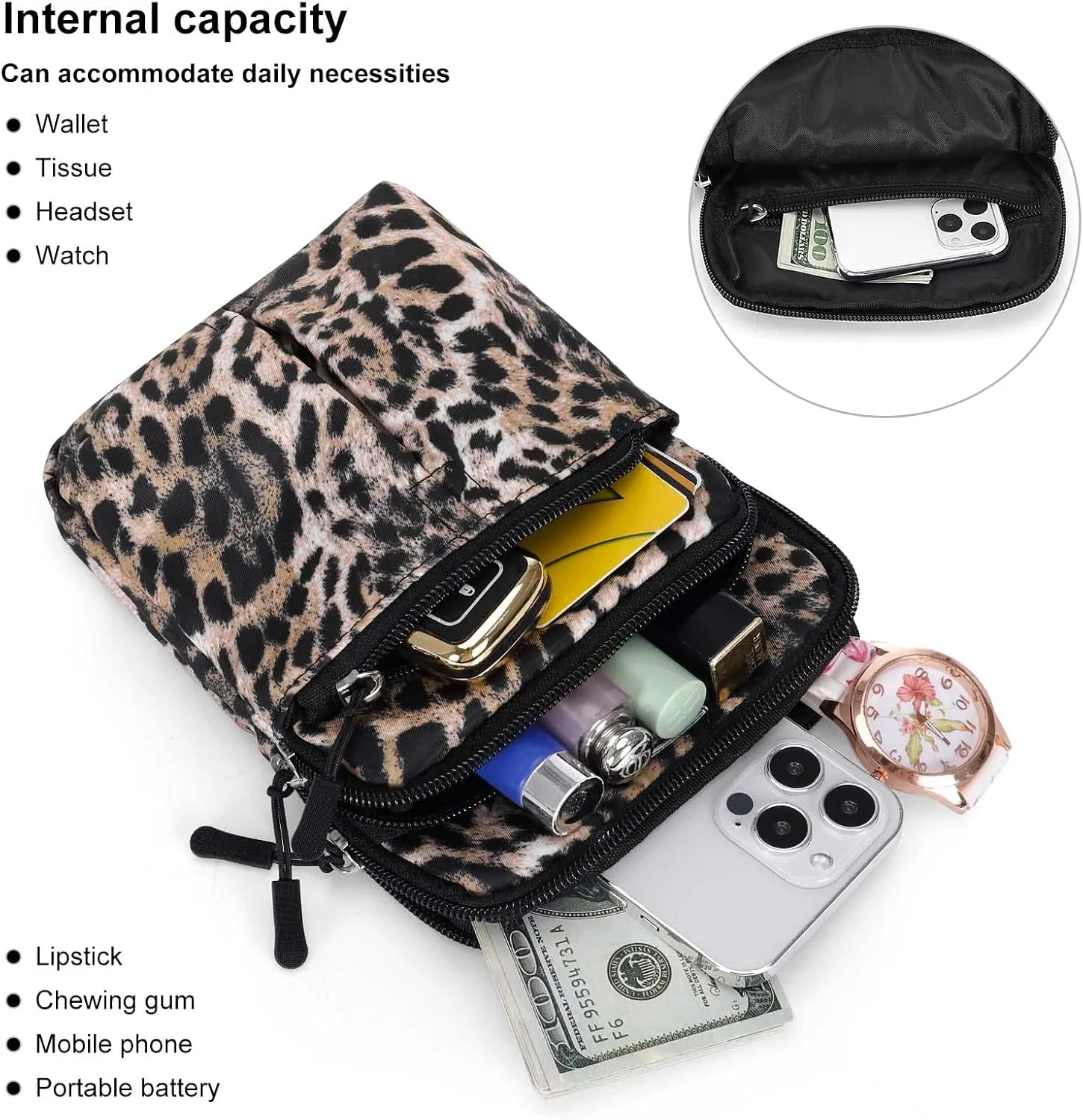 Waist Belt Bag for Women and Men Cross Body Cell Phone Purse Adjustable Shoulder Strap Travel Hip Pouch Multifunctional Fashion Fanny Packs Water Repellent, Leopard