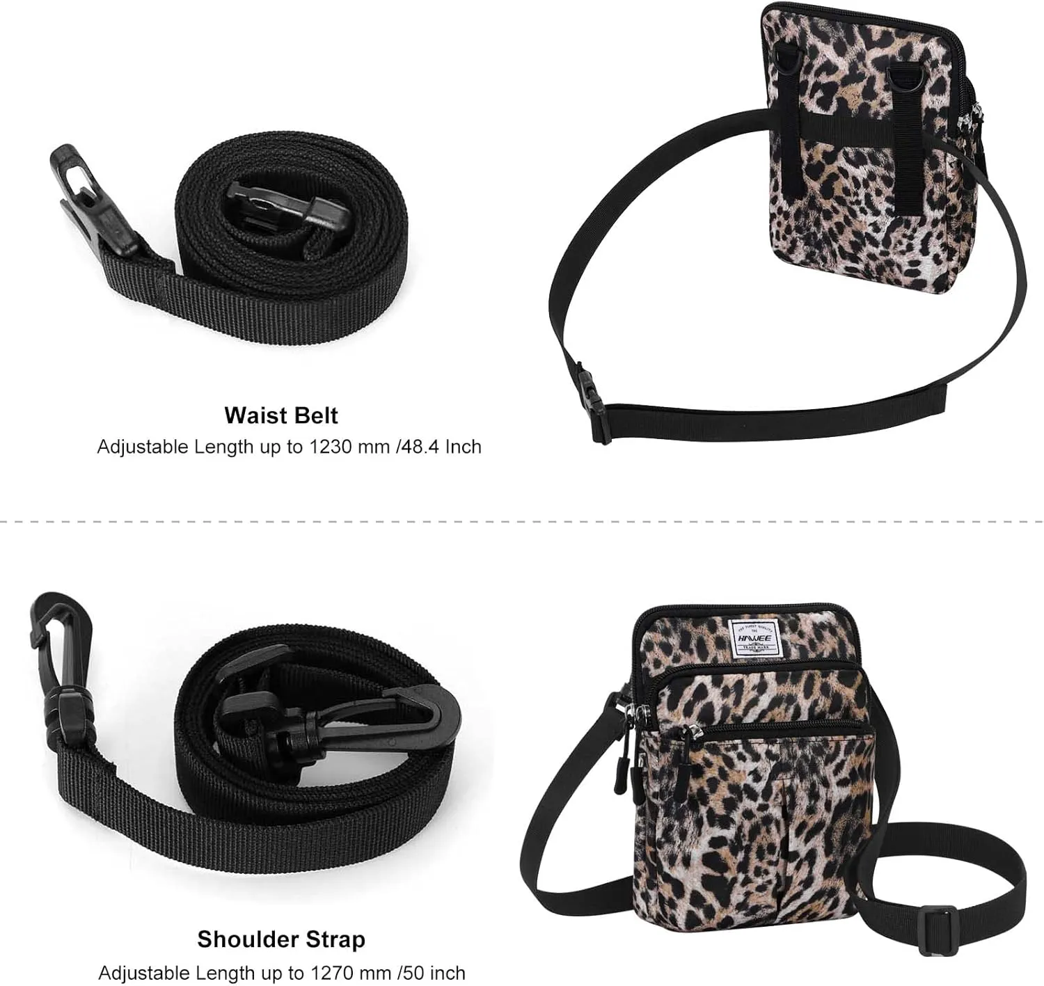 Waist Belt Bag for Women and Men Cross Body Cell Phone Purse Adjustable Shoulder Strap Travel Hip Pouch Multifunctional Fashion Fanny Packs Water Repellent, Leopard