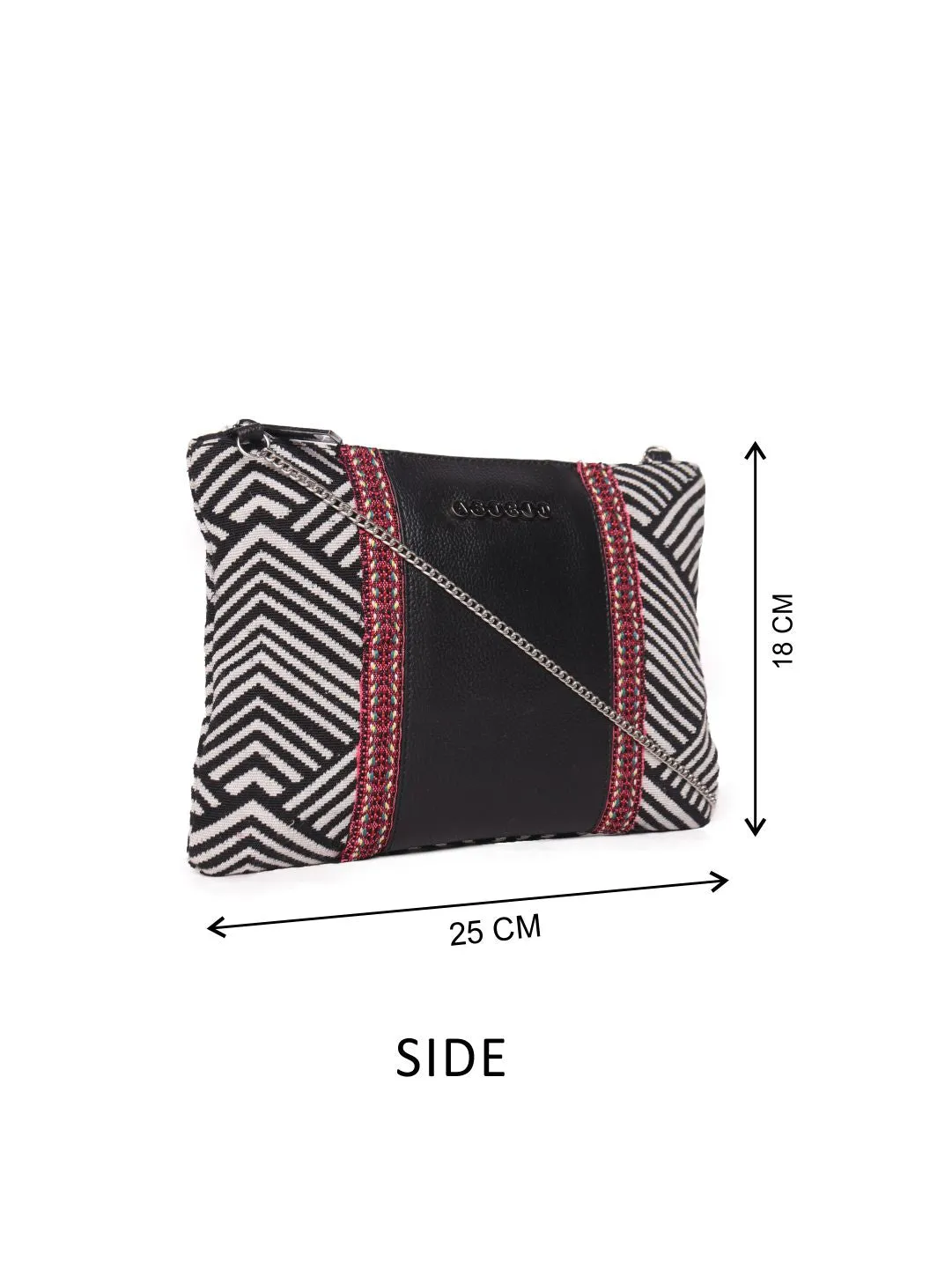 White Textured Pouch With Chain