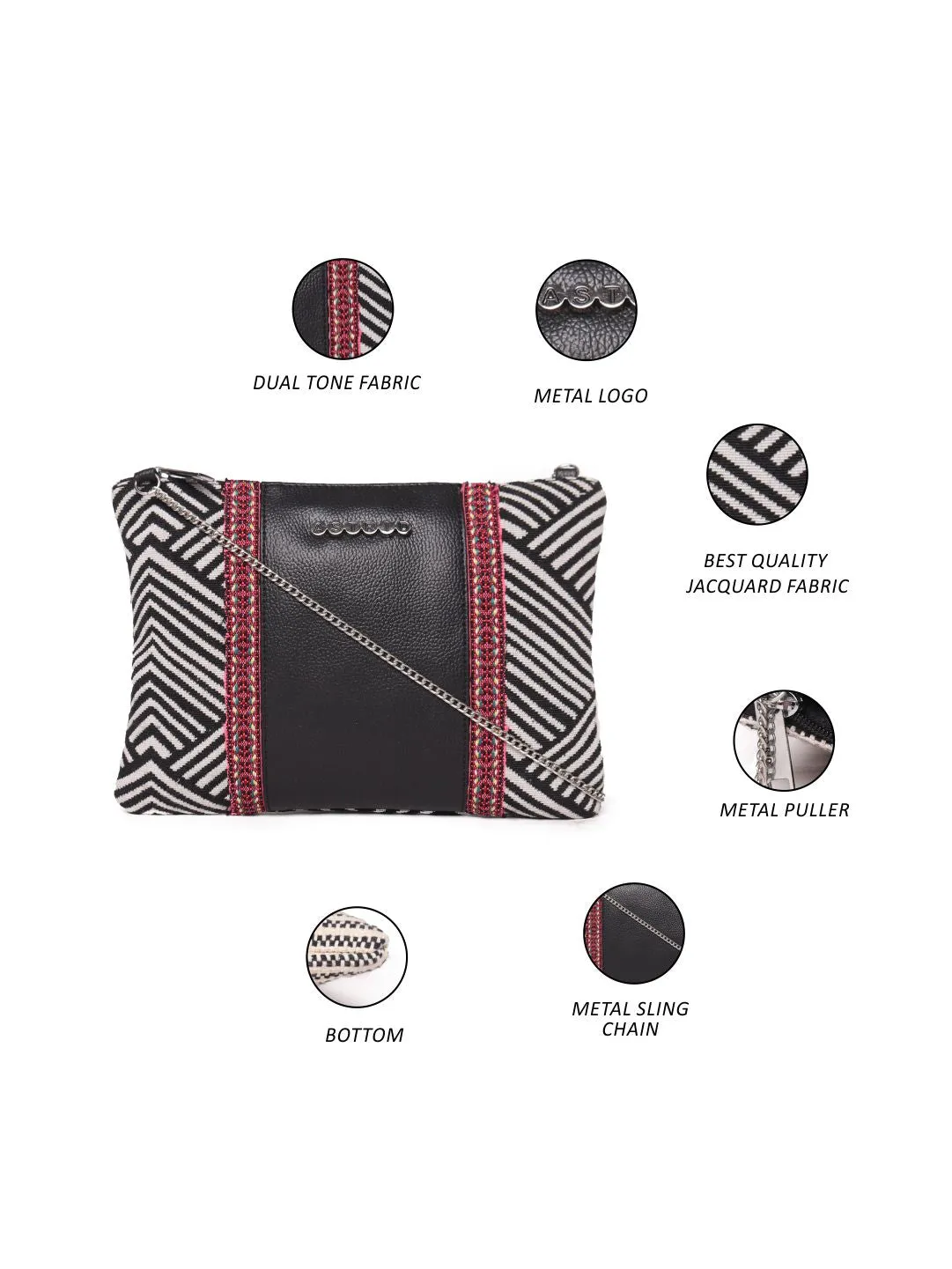 White Textured Pouch With Chain