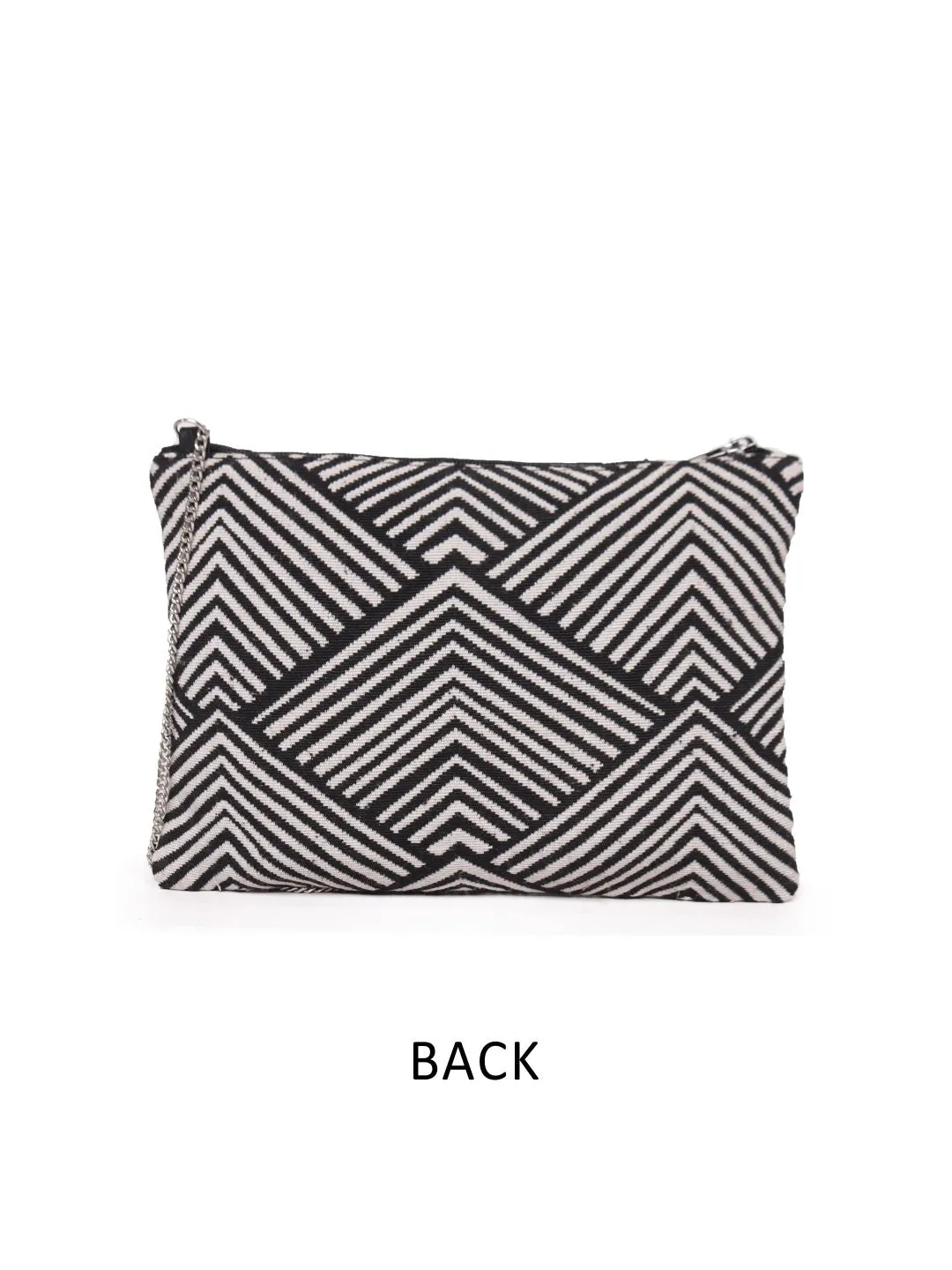 White Textured Pouch With Chain