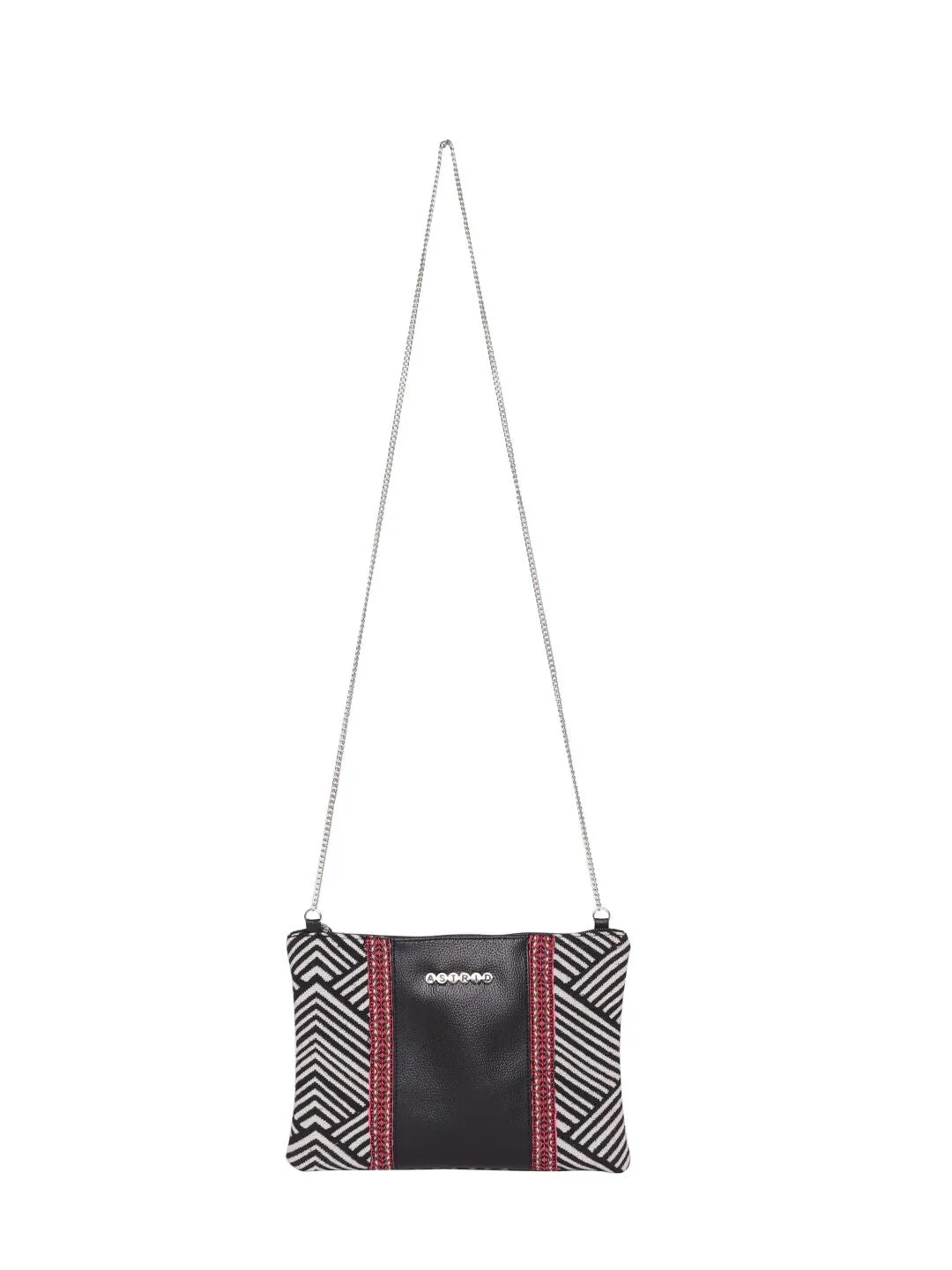 White Textured Pouch With Chain