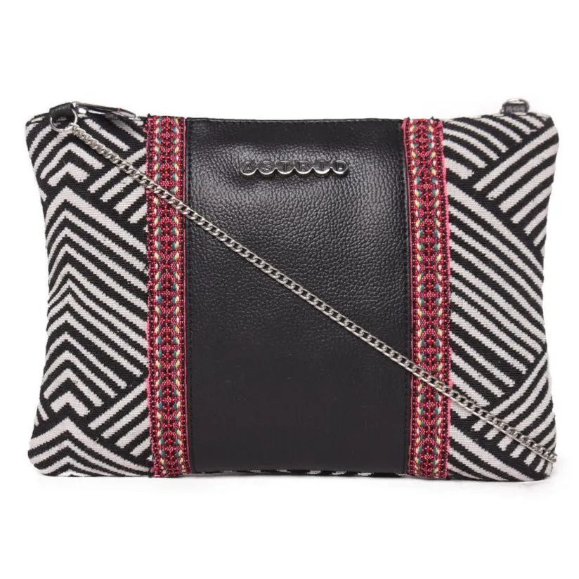 White Textured Pouch With Chain