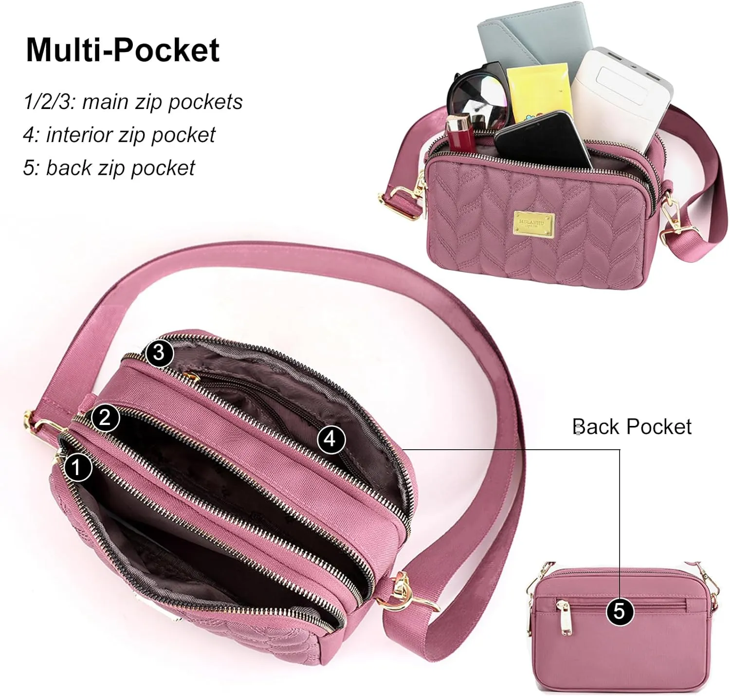 WITERY Small Crossboby Purse for Women - Waterproof Nylon Crossbody Phone Purse Shoulder Bag with Adjustable Strap