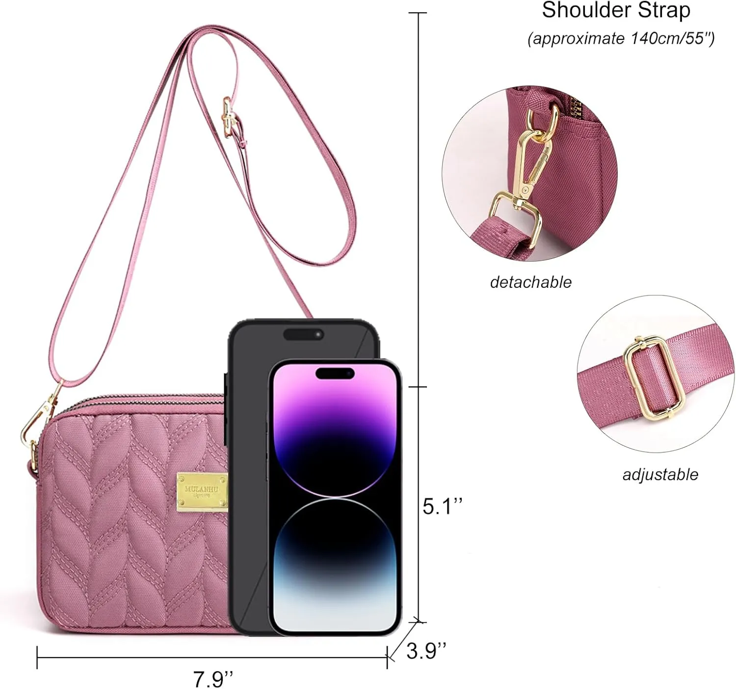 WITERY Small Crossboby Purse for Women - Waterproof Nylon Crossbody Phone Purse Shoulder Bag with Adjustable Strap