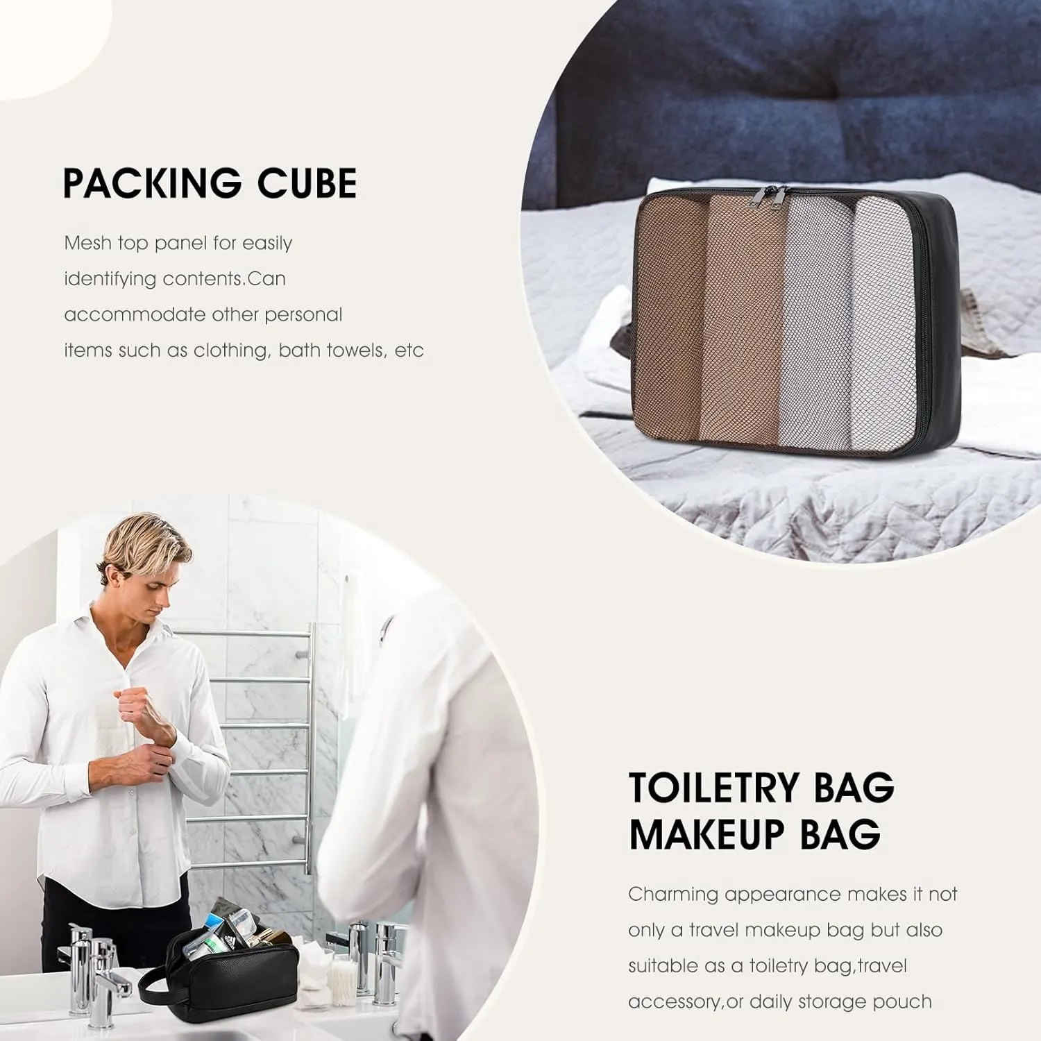 Wogarl 3PCS Faux Leather Weekender Bag for Women Men Large Overnight Bag Travel Duffel Bag with Shoe Compartment Toiletry Packing Cube Carry On Bag Fit 21" Laptop(Black)